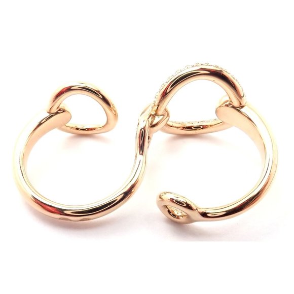 Authentic! Hermes 18k Rose Gold Diamond Filet d'Or Large Model Double Band Ring - Picture 4 of 10